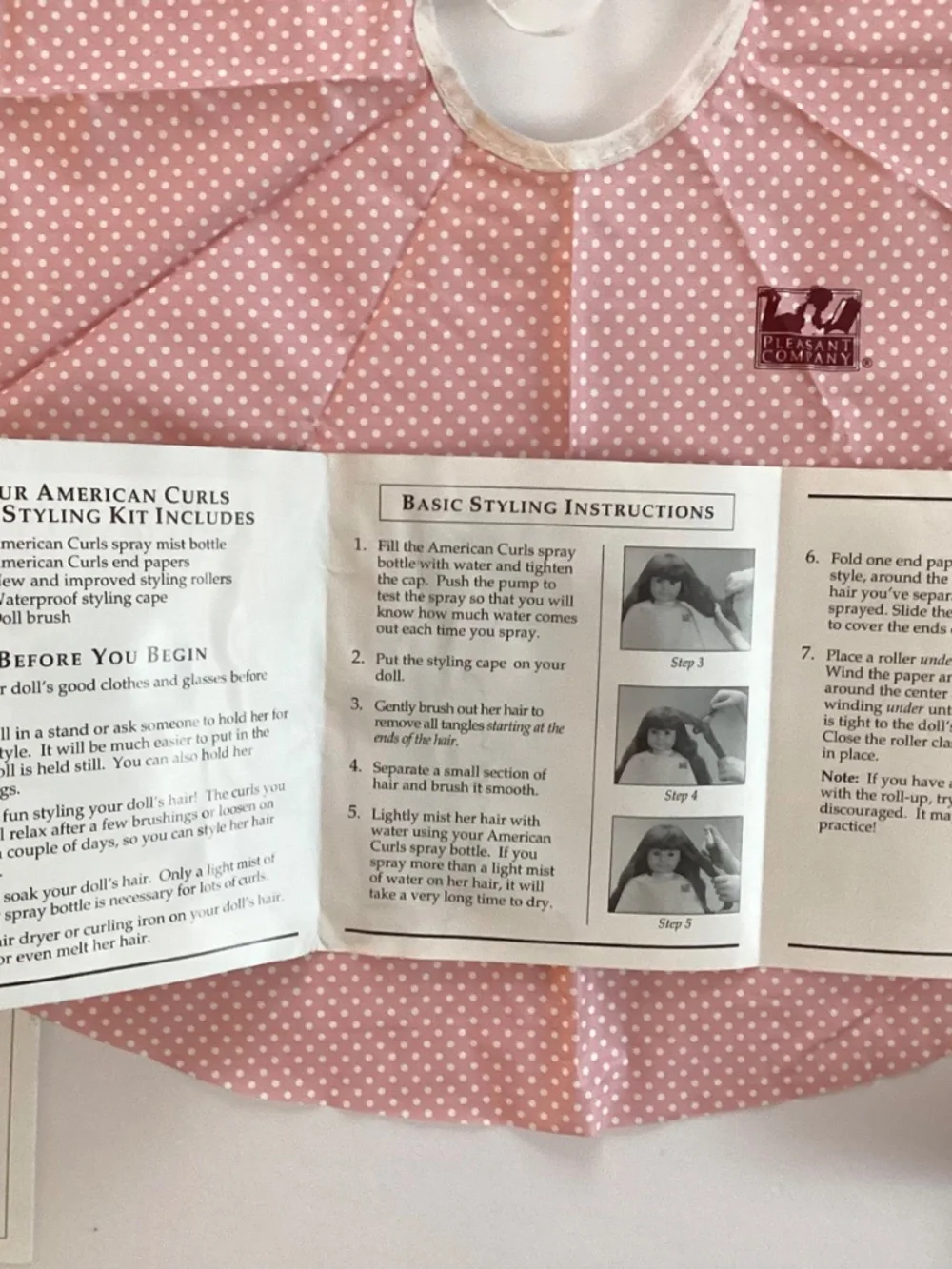 Pleasant Company American Girl Doll Care Kit-Brush Instructions & Cape